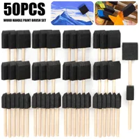 50Pcs Foam Brush Painting Sponge Tool with Handle Wood Grip Lightweight DIY Sponge Paint Pens for Acrylics Painting DIY Crafts 1