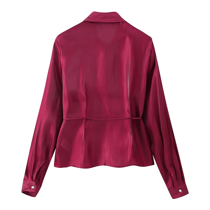 Chic Women Lace Up Shirt Turn-down Collar Long Sleeve Single Breasted Loose Blouse Fashion 2026 Spring Shirts Tops ﻿