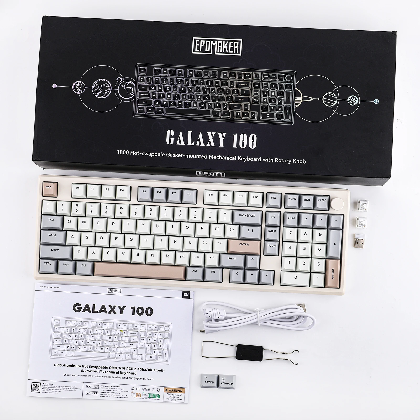 EPOMAKER Galaxy100 1800 ANSI US 레이아웃 핫스왑 가스켓 마운트 트라이 모드 무선 알루미늄 기계식 게이밍 키보드