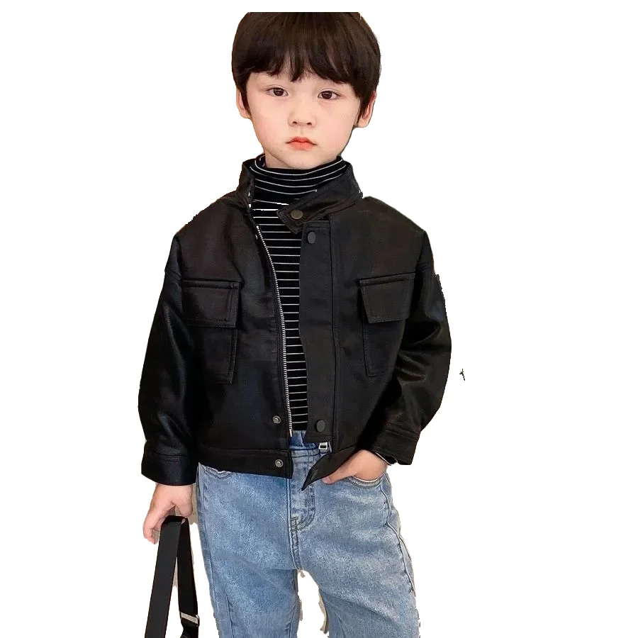 멋진 소년 데님 가죽 재킷 봄 가을 새로운 한국 스타일 아동 재킷 패셔너블한 아동복 트렌디한 재킷