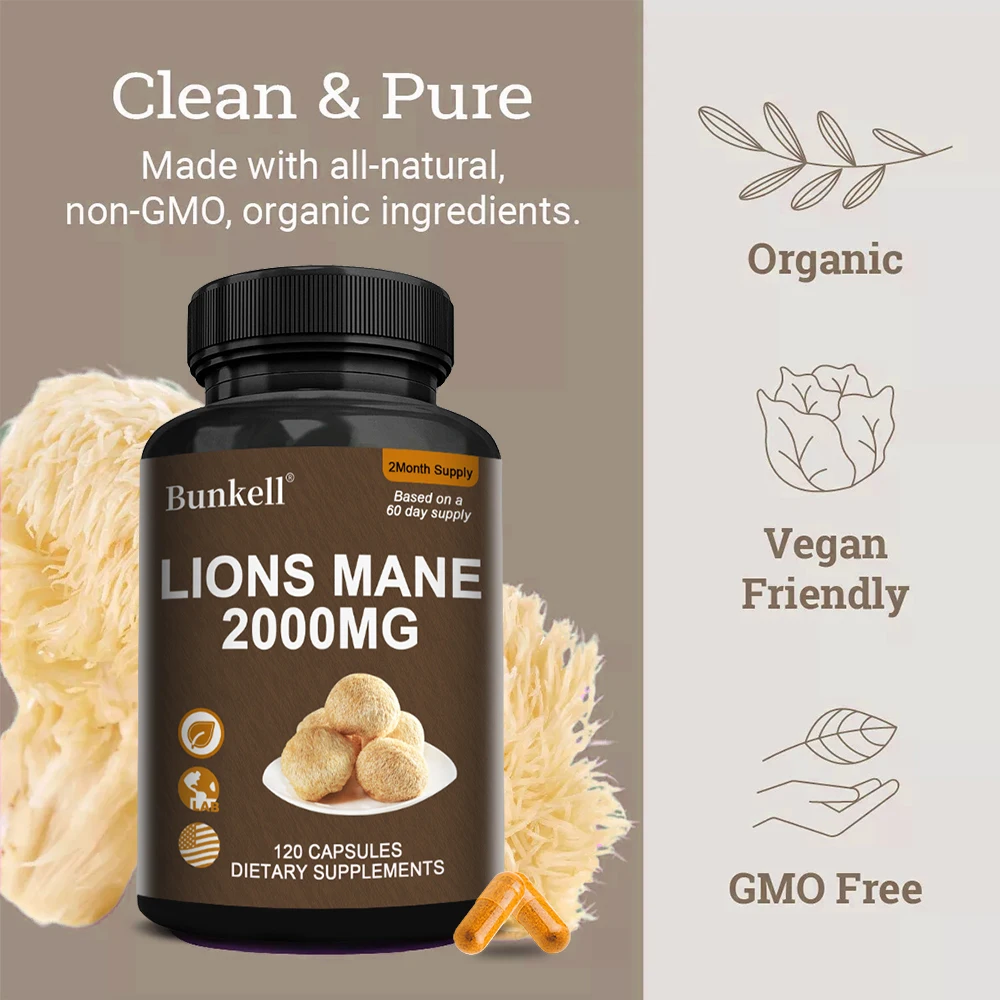 Lion's Mane Extract 2000 mg-Gut Health and Digestive Function, Focus and Cognitive Function, Immune Support