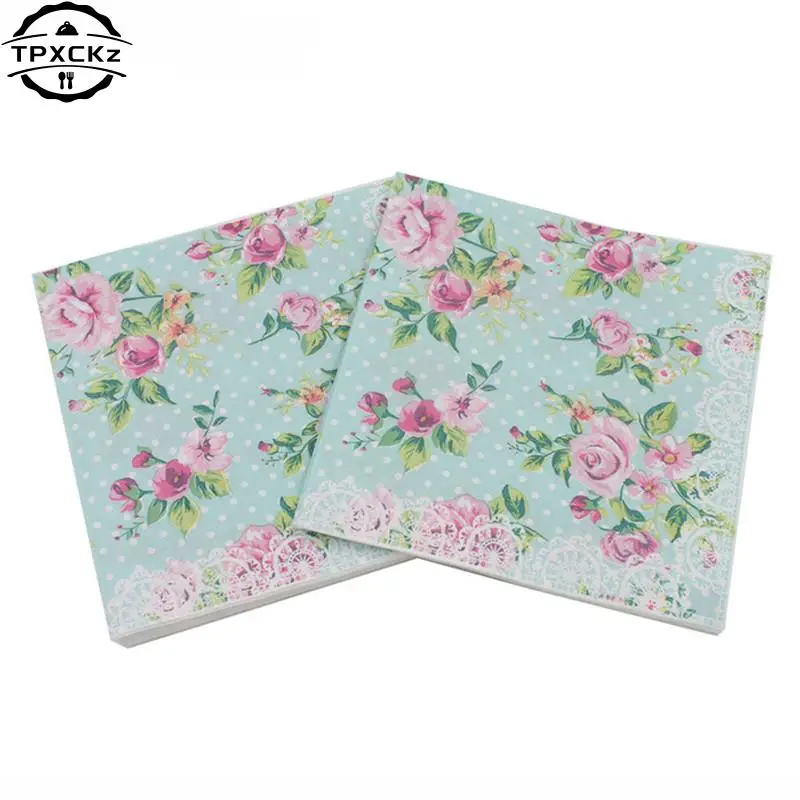 20Pcs/lot Tissue Napkins Floral Flower Theme Paper Napkins Decoupage Decoration Festive Party Supplies 33x33cm