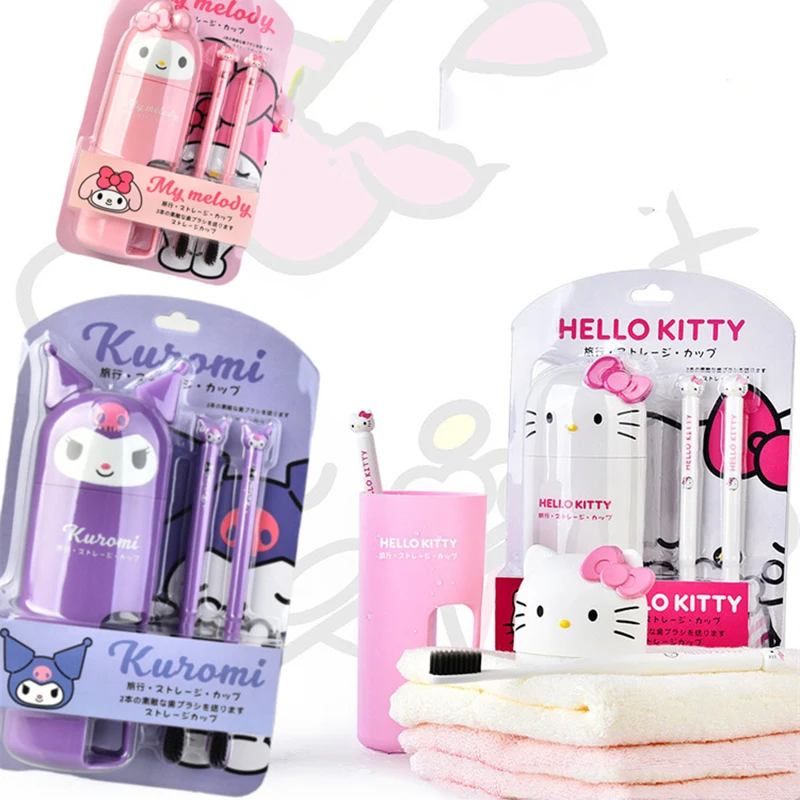 

Kawaii Sanrio Hello Kitty Kuromi Rinse Cup Anime Cute Cartoon Character My Melody Toothbrushes Wash Set Girls Gift