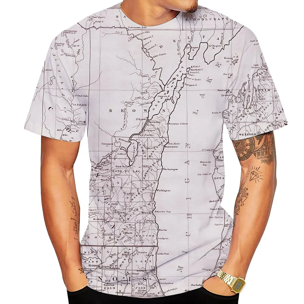 

Мужская футболка с круглым вырезом и коротким рукавом, Повседневная Свободная футболка в стиле ретро с 3D-принтом дорожной карты, лето 2023