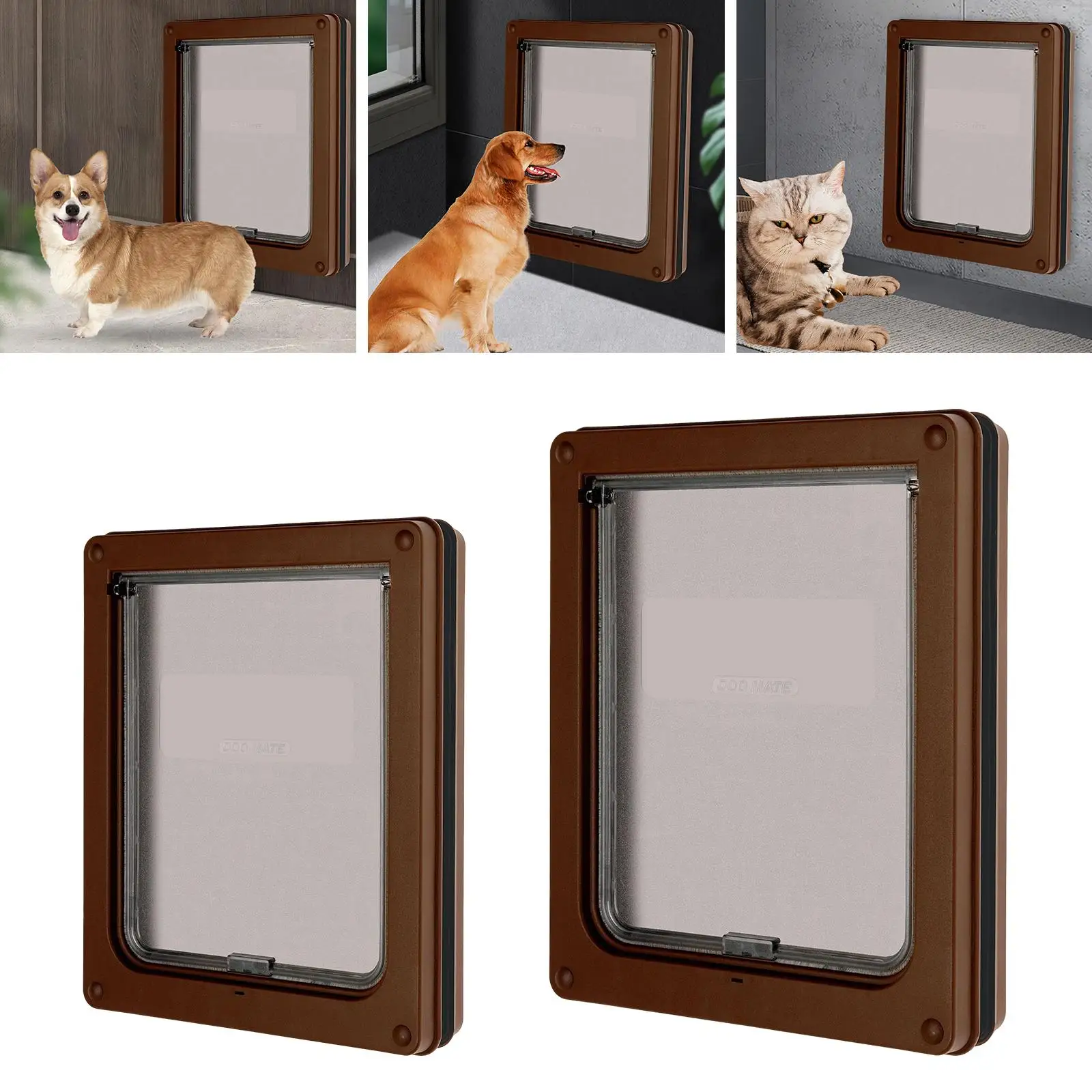 Pet Dog Flap Door Locking Easy to Install Entry Vertical Plastic Gate For Exterior Cats