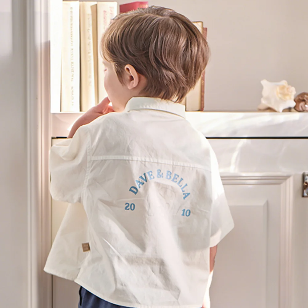 데이브 벨라 소년 흰색 셔츠 어린이 여름 블라우스 순수 코튼 아동복 시원하고 부드러운 우아한 반팔 캐주얼 탑 DB2261305