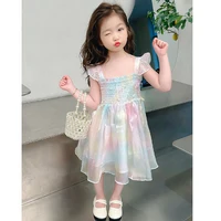Robe de princesse pour filles avec grande décoration papillon d'été, dentelle perlée, maille dégradée arc-en-ciel, pour enfants de 1 à 8 ans 4