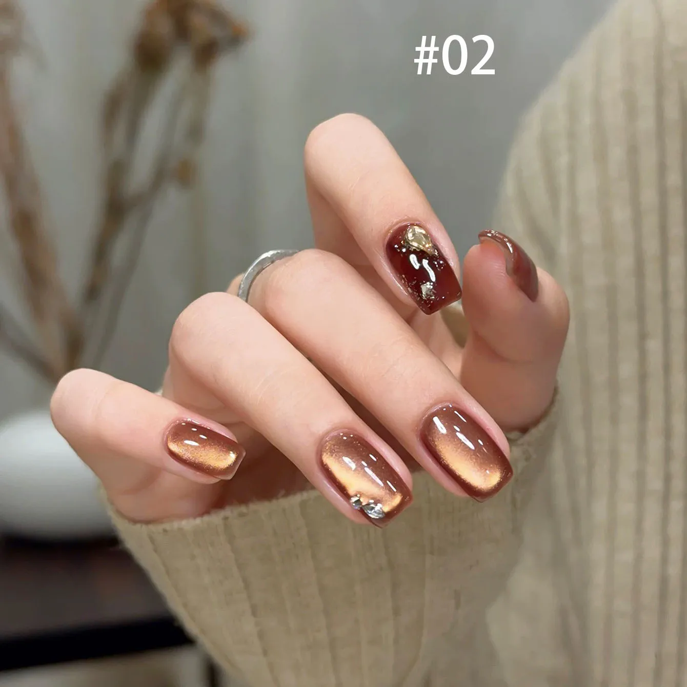 MIANEL 10ML 겨울 귀여운 손톱 Wangqiuyue 브라운 골든 캣 아이 네일 폴리쉬 2026 새로운 카라멜 마이야르 글라스 비드 네일 1-6pcs