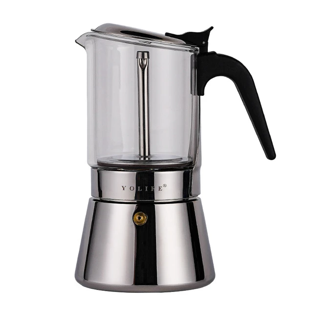 Wholesale High Quality Stainless Steel Crystal Glass Stovetop Espresso Moka  Pot Coffee Maker - China Glass Coffee Maker and Espresso Coffee Maker price