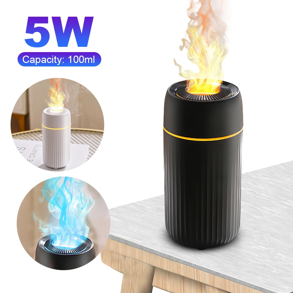 100ml Car Flame Humidifier Diffuser with Colorful Ambient Light Car Flame Light Humidifier Air Freshener Waterless Auto-Off