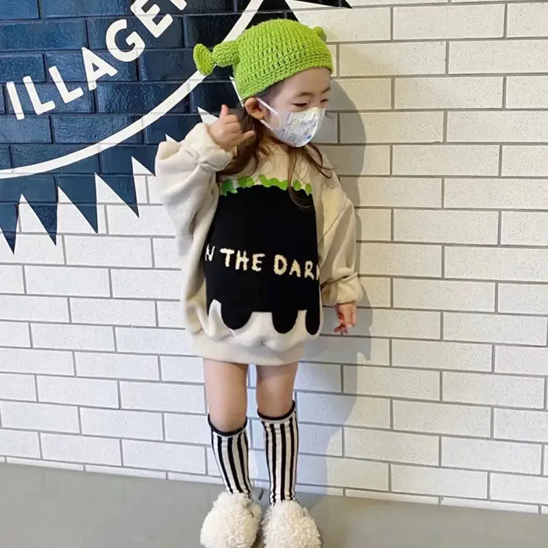 Girls' Spring and Autumn round Neck Sweater Baby Children's Spring Clothes Long Sleeve Tops Children's Clothing 2022 New