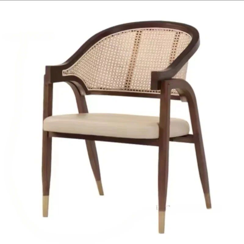 

Solid Wood Rattan Leisure Chair Dining Room Furniture Nordic Retro Dining Chairs Restaurant Armchairs Designer Single Sofa Chair