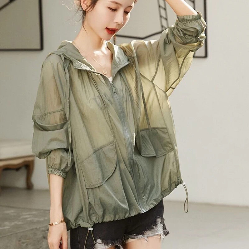 

Women's Sexy Long Sleeve Ice Silk Korean Style Black V-Neck Thin Cardigans for Woman 2024 Summer Sunscreen Tops