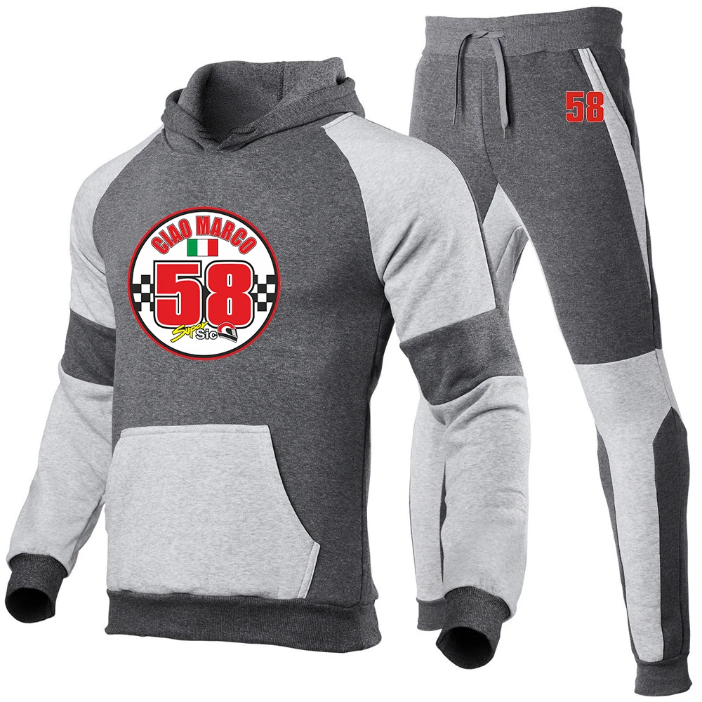 58 Super Sic Marco Simoncel Men New Patchwork Hoodie Print Tracksuit Sportswear Sweatshirt Top+Sweatpants Casual Two Pieces Suit