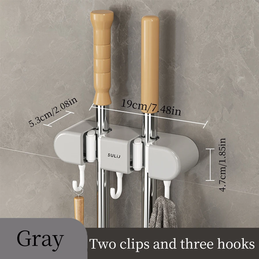 Bathroom Accessories Set household cleaning tool holder organizer 2 clips 3 hooks mop hook mop clip wall mounted and broom storage clip