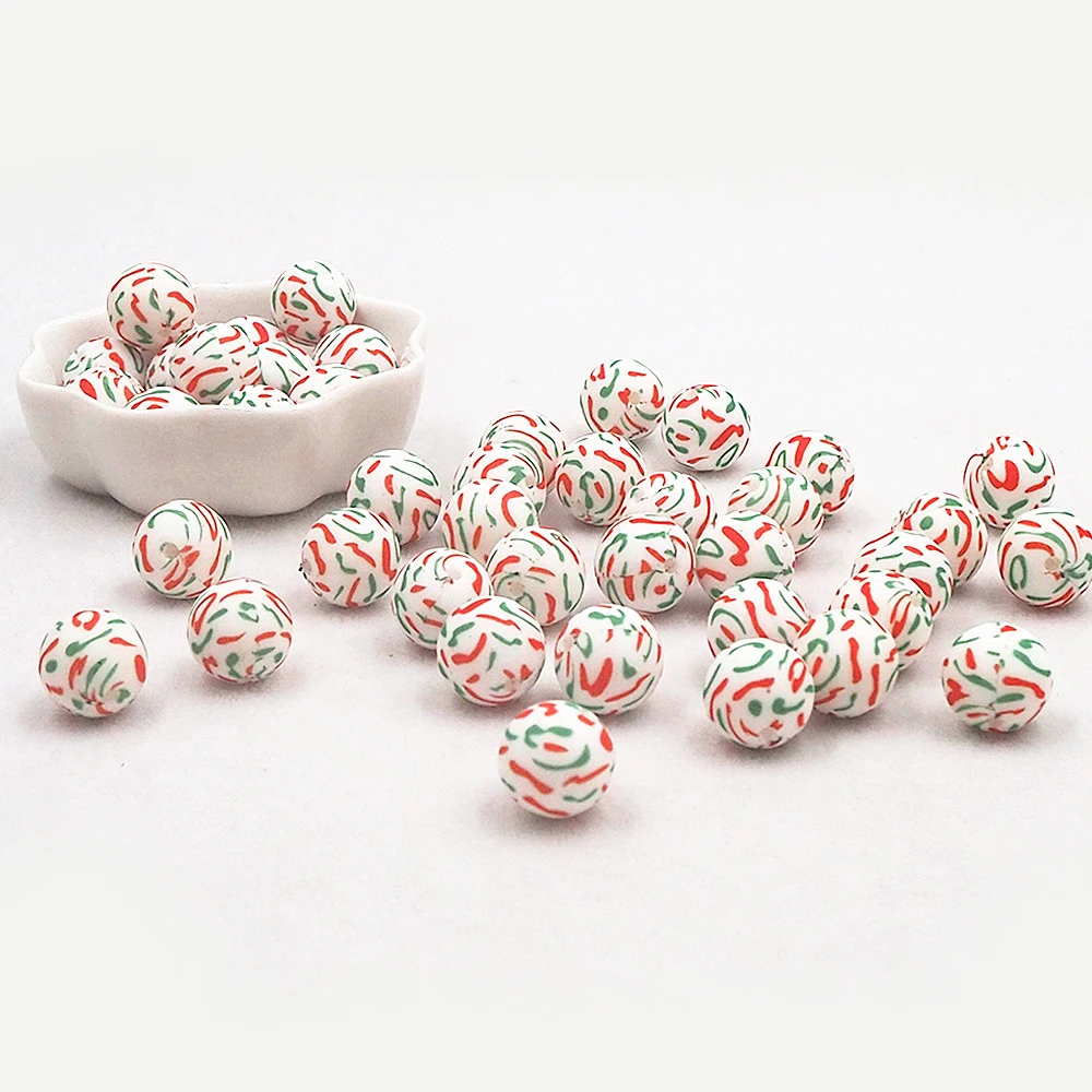 

Chenkai 100PCS 15mm Print Beads Silicone Charms Focal Beads For Beadable Pens Character Beads For DIY Pacifier Chain Accessories