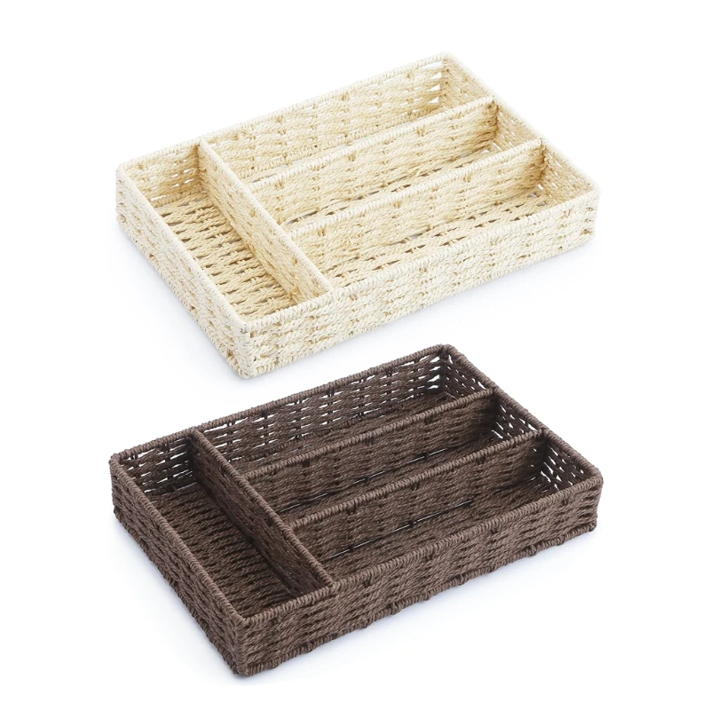 

Woven Storage Basket Grids Rattan Basket Gadgets Storage Box X3UC