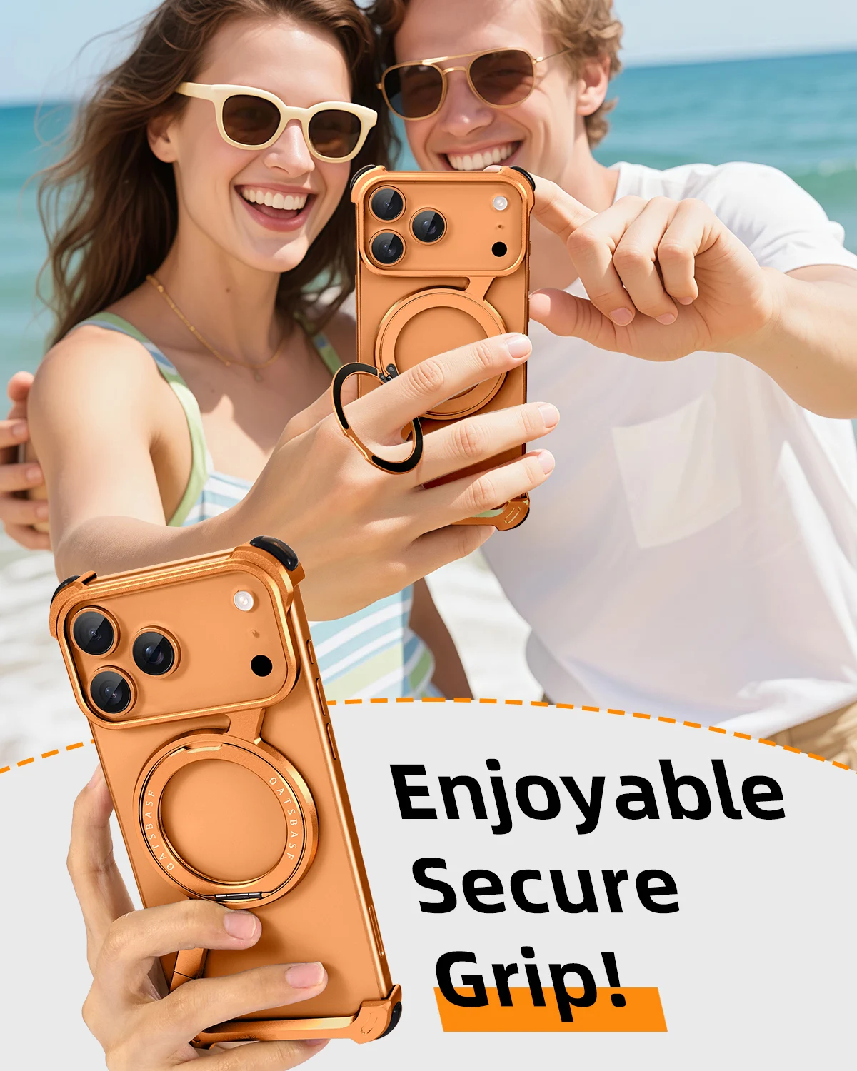 Oatsbasf Frameless Magsafe Protective Phone Case with 360° Rotatable Stand & Shockproof Design