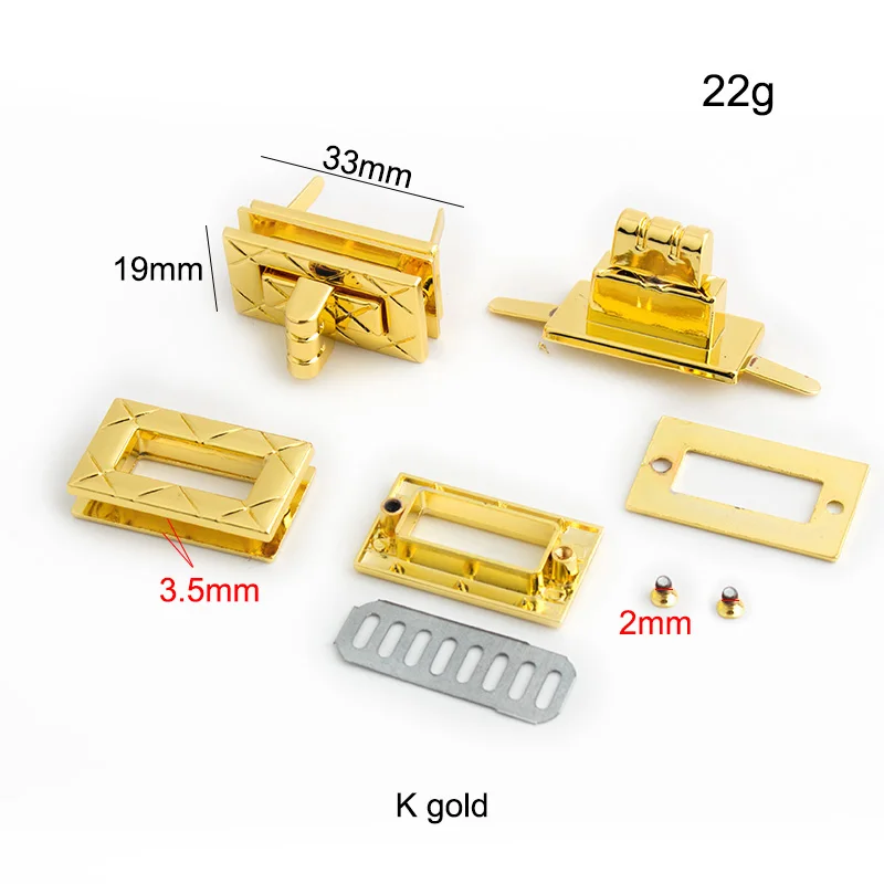 5-10-30pieces 33x19mm fashion bag rectangular lock K gold handbags lock hardware Twist lock