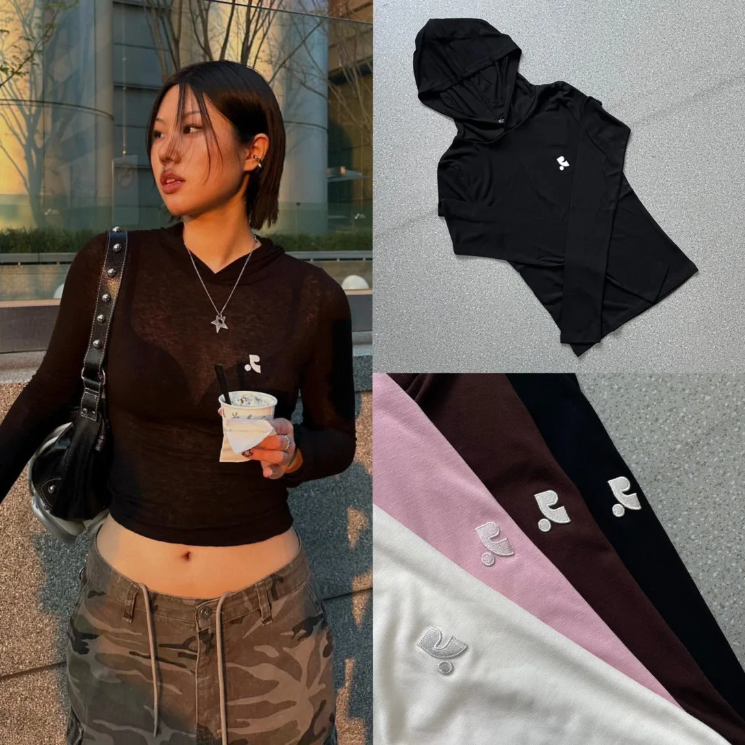 

Fashion Classic Trendy Luxury Design Autumn New Sexy Perspective Hooded Underlay Long Sleeve T-shirt Female R2
