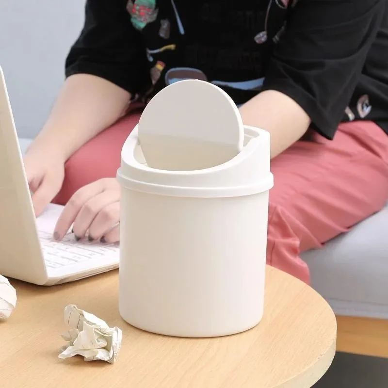Mini Desktop Bin Small Trash Can Tube with Cover Bedroom Trash Can Garbage Clean Workspace Storage Box Home Desk
