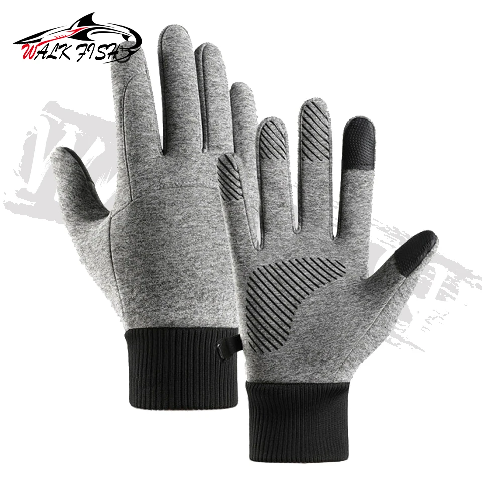 WALK FISH Fleece Fishing Gloves Non-slip Thermal Touch Screen Windproof Waterproof Men Running Skiing Bicycle Motorcycle Gloves
