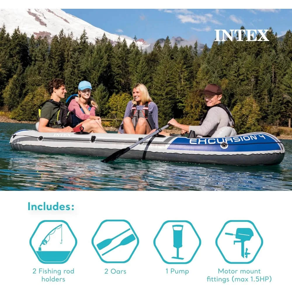 Excursion Inflatable Boat Series: Includes Deluxe 54in Boat Oars and High-Output Pump – SuperTough PVC 4