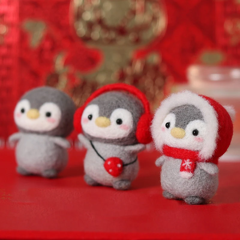 Wool Felt Poking Art Material Kit Cute Penguin Felt Diy Needle Poke Pendant Crafts Material Bag For Beginners Handmade Gift