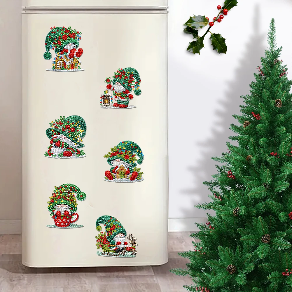 6Pcs Acrylic Christmas Fridge Stickers Diamond Art Fridge Magnet Diamond Painting Refrigerator Magnet for DIY Crafts Party Gift