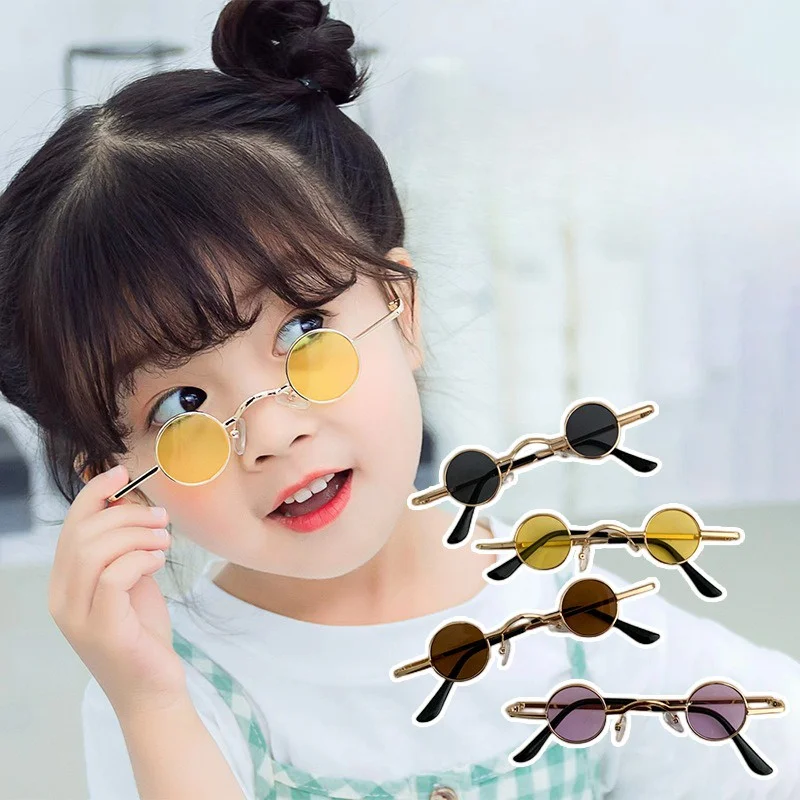 Korean Children Fashion Sunglasses 3-10 Years Old Boys Girls Small Frame Round Metal Eyeglasses Personality Street Shot Sun Glas