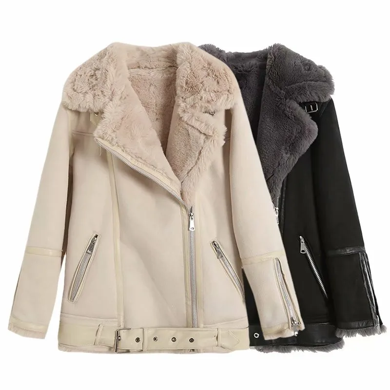 

Winter New Women's Fur Integrated Lamb Belt Jacket Coat