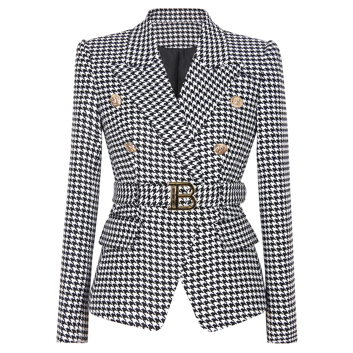 

2022 New Fashion Women's Small Suit B Home Lion Button Short Senior Classic Houndstooth Jacket Jacket Woman S-XXXL