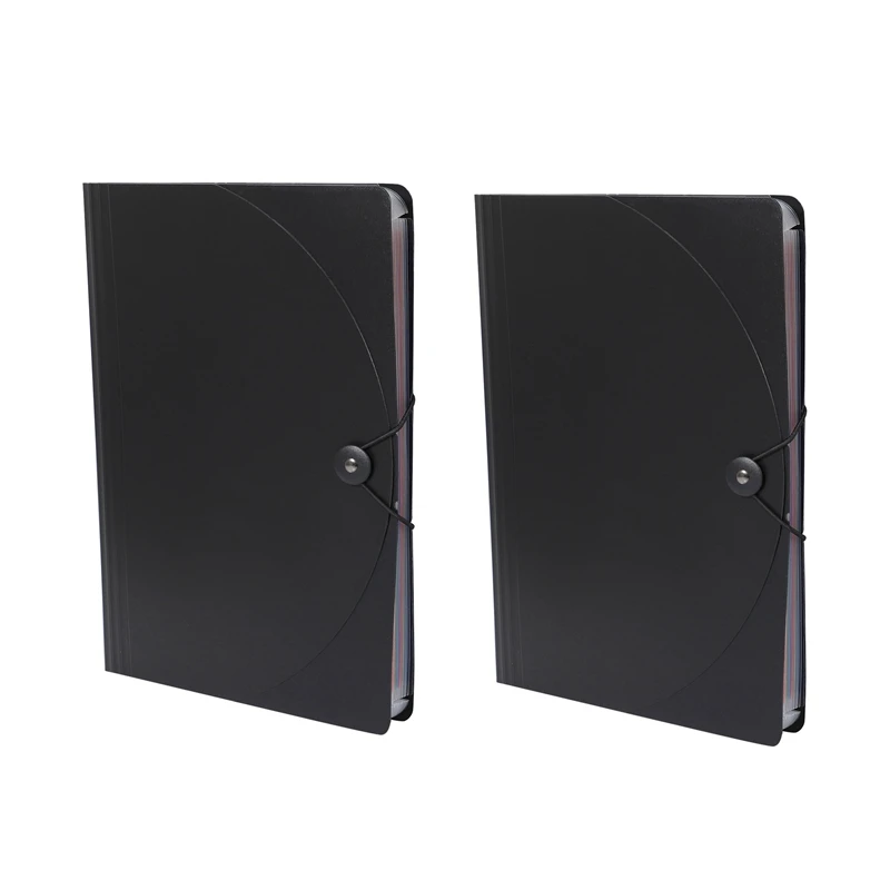 

2X Expanding File Folder A4 Letter Size Portable Document Holder With 12 Pockets Black Filing Folders Desk Storage