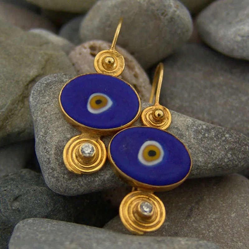 Gypsy Navy Blue Enamel Drop Dangle Earrings Turkish Jewelry Dripping Oil Eye Golden Spiral Hook Earrings for Women drop earrings dangle earrings