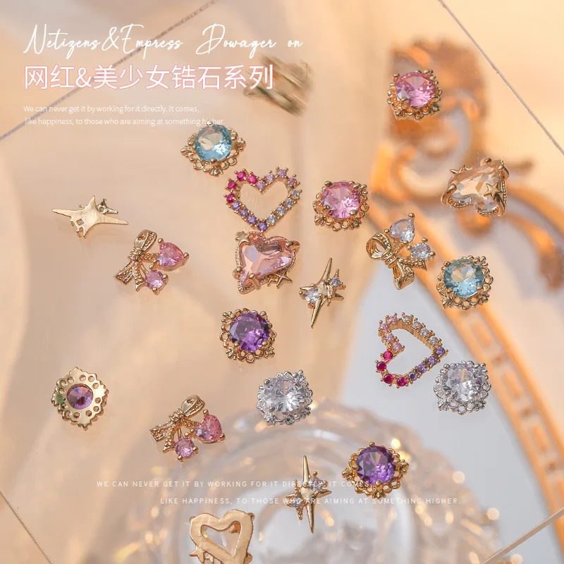 

2Pcs Luxury Love Design Charms Jewelry For Nails Korean Colorful Sparkle Quality Zircon Strass Jewelry For Nail Art Decorations