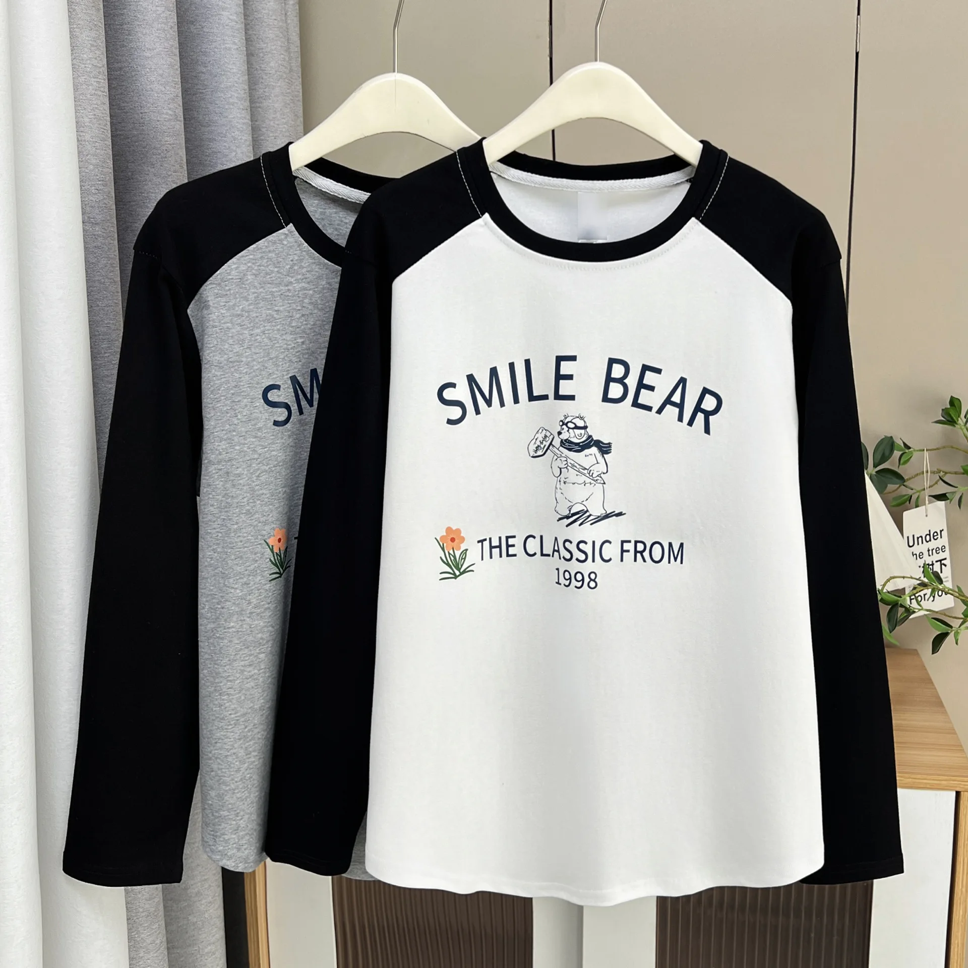 Fashion Plus Size Women's T-Shirt Autumn New Style Of Youthful Printed Letter Cartoon Raglan Sleeves Top 6265