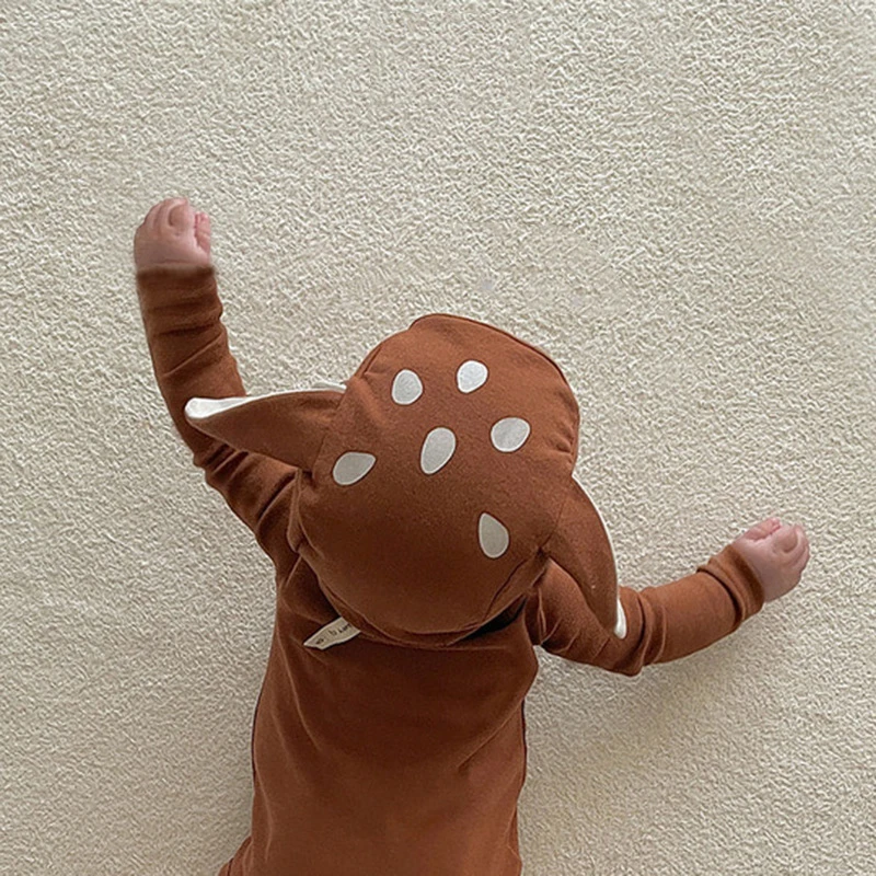 Adorable Baby Sika Deer Romper Hat 2pcs Sets Brown Infant Boy Girl Bodysuit Cap Clothing Outfits Long Sleeve Autumn Spring 5