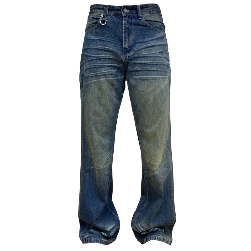 

Wash Whisker Vintage Do Old Yellow Mud Dyed Straight Leg Jeans men's Pants