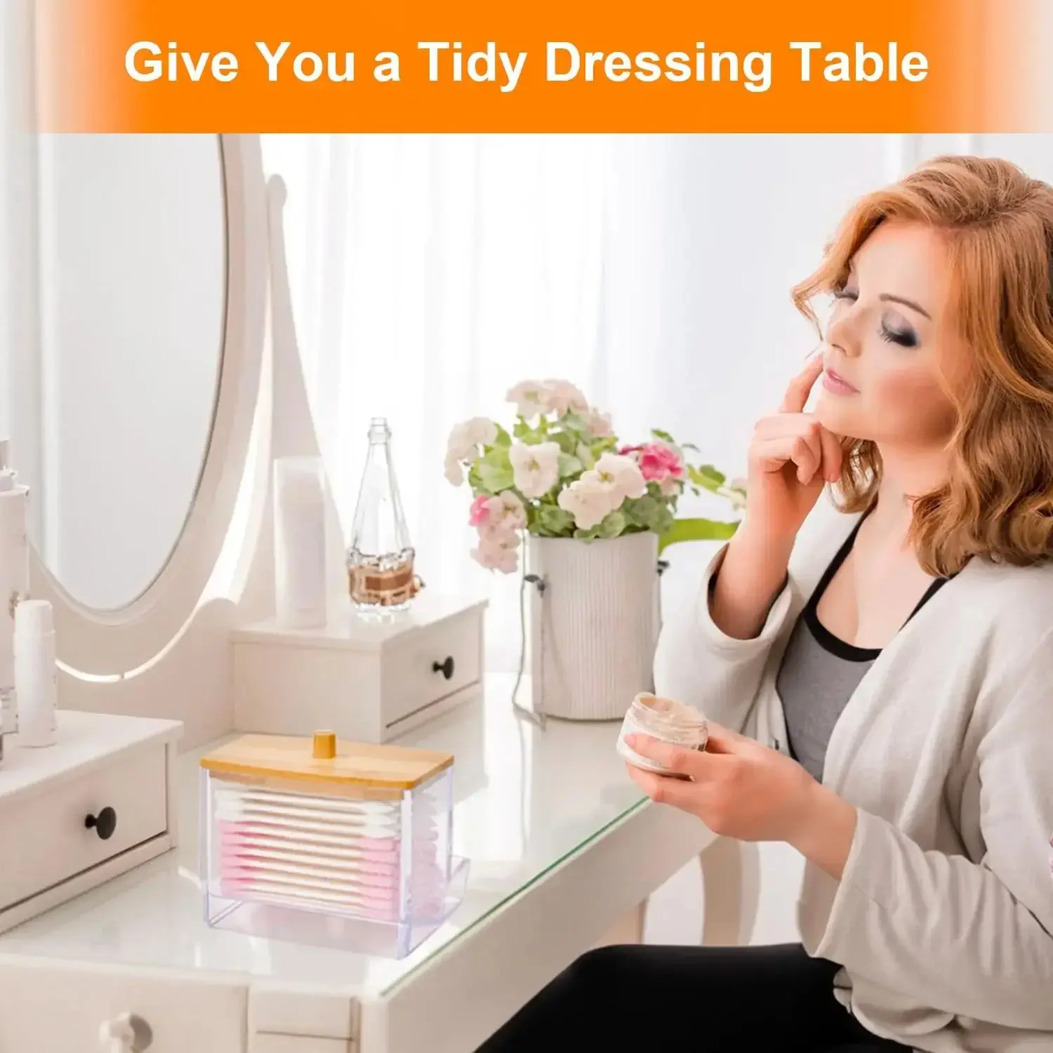 Clear Cotton Swab Bamboo Holder 2