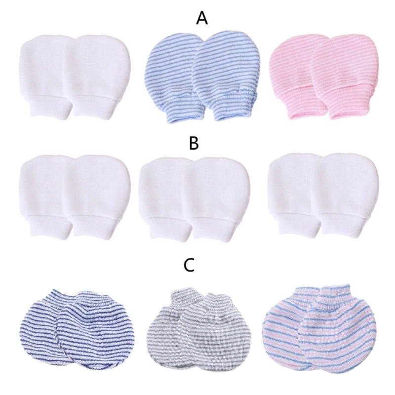 

Y1UB 3 Pair/set Newborn Anti-eat Hand Gloves Simple Baby Knit Anti-Grab Face Protect Glove Infant Handguard Supplies