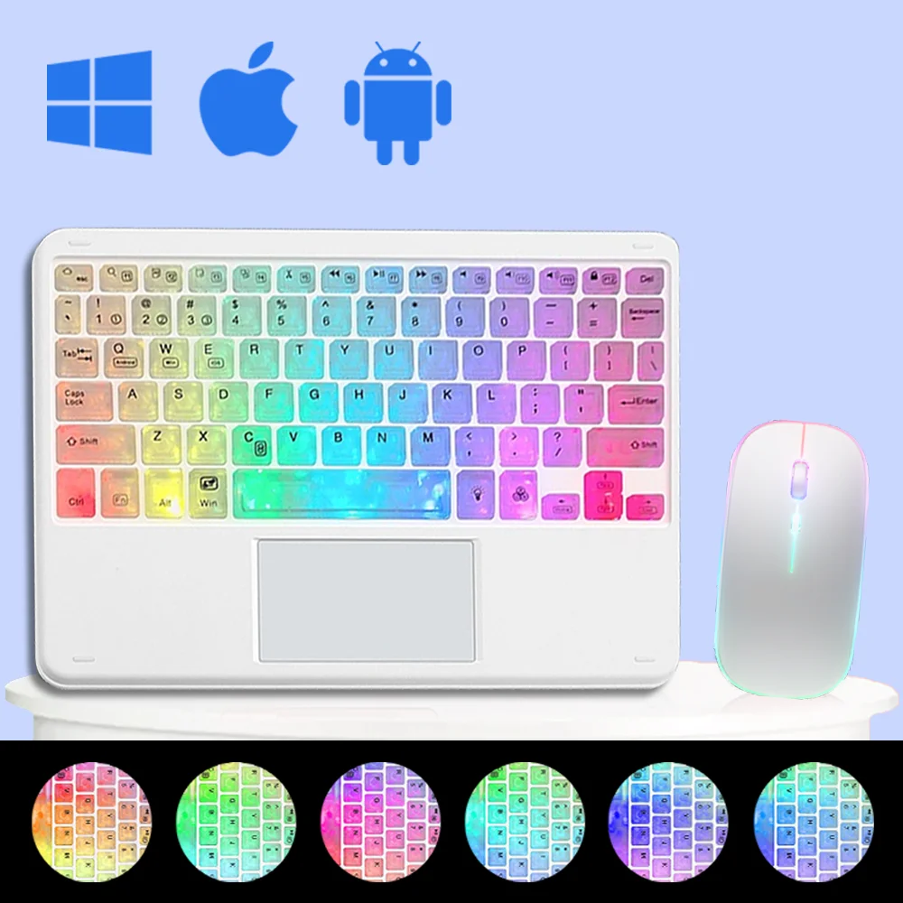 Backlit Keyboard Touchpad Type Wireless Multilingual Multiple Colors Portable for Tablet iPad Pro Mini Air Phone Wireless Keyboard Wireless Keyboard Mouse Tablet Keyboard iPad Keyboard Tablet Keyboard Case