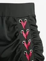 ROSEGAL Plus Size Grommets Lace-Up Ruffles Ruched High-Low Skirt Adjustable Tie Waist Maxi Skirt for Women Oversize Black Skirts - Image 4