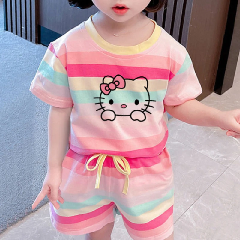 Cute Hello Kitty Summer Clothing Sets for Kids Baby Girls Outfits 2pcs
