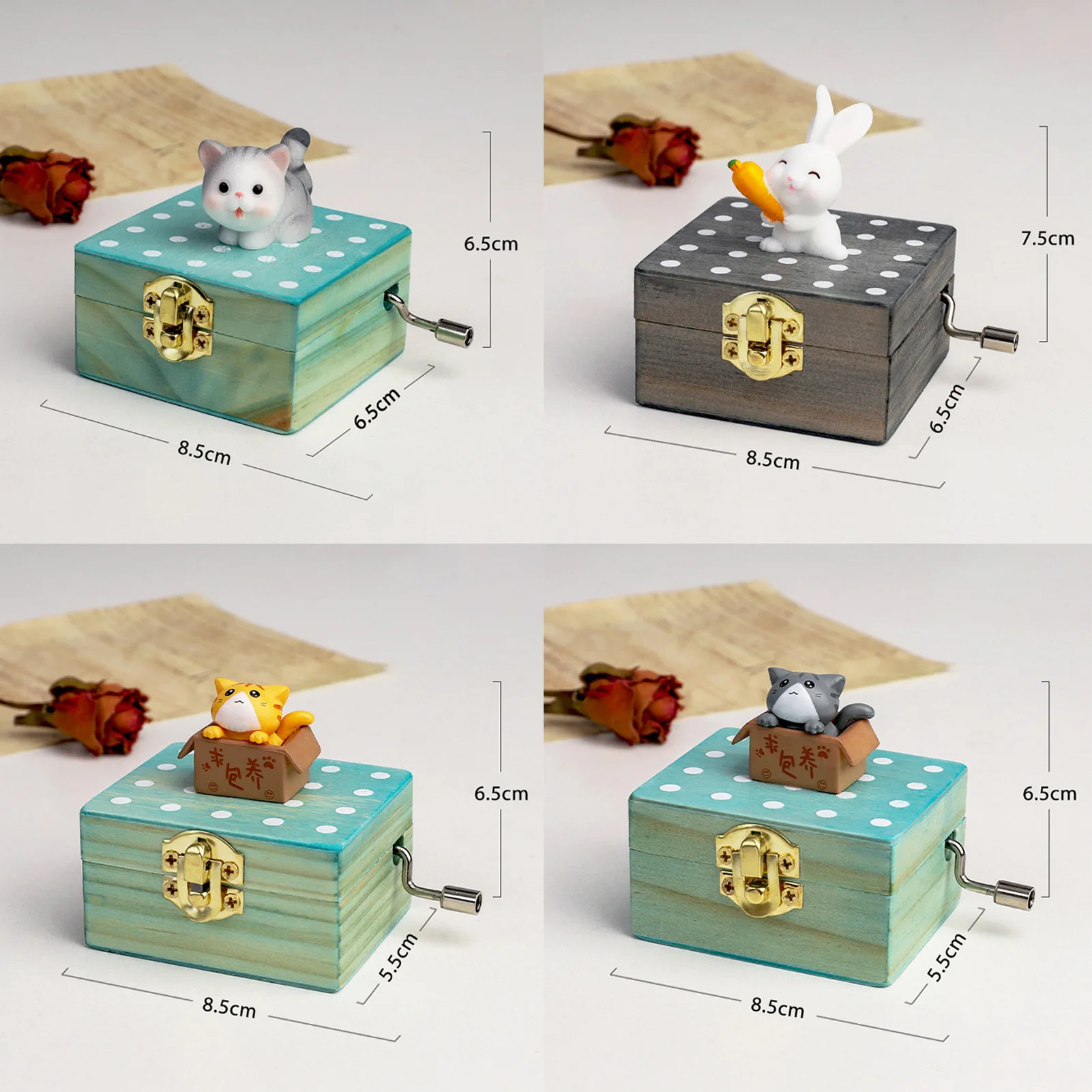 Music Box Hand Cranked Animal Statue Vintage Exquisite Engraved Wood Music Box for Girlfriend