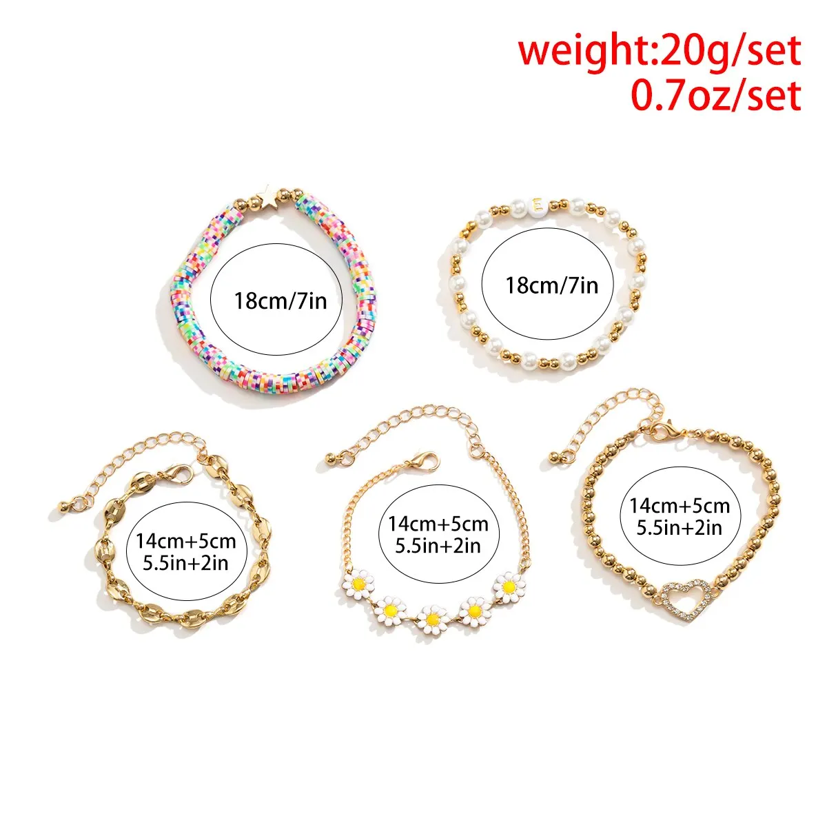 Sf5e99923e1f9439c9e87e1a1738cd9aa0 5Pcs/Set K-pop Sunflower Ball Polymer Clay Chain Bracelets for Women, Trending Rhinestone Love Heart Bangles Couple Jewelry Mallzona