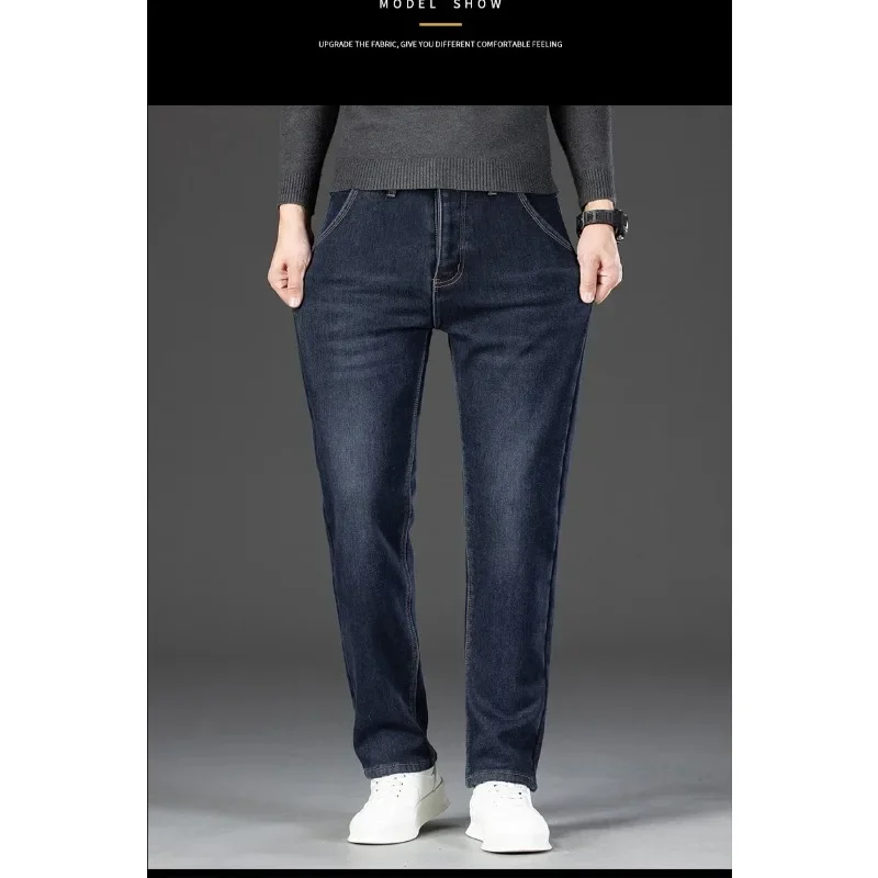 Winter Fleece Jeans men Business Casual Warm Thick Black Slim Stretch Denim Trousers Male High Quality Luxury Pants Men Clothing