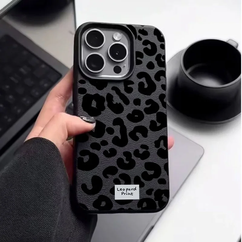 Black Leopard Print PU Leather Phone Case Cover
