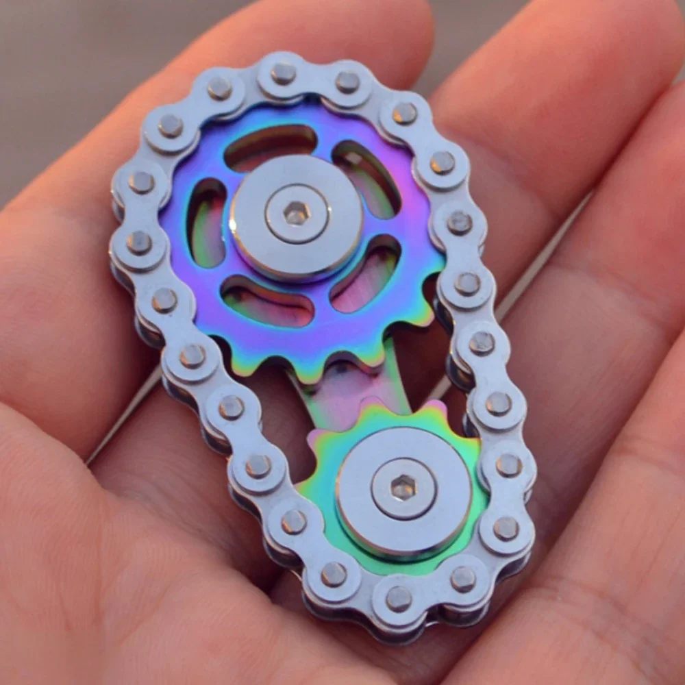 Fidget Toy Sensory Fidget Toy Anti Stress Toy Fingertip Gyroscope Toy Rainbow EDC Gear Chain Fingertip Gyroscope Toys Metal Sprocket Flywheel Fidget Spinner for Adults Kids Anti Stress Roller
