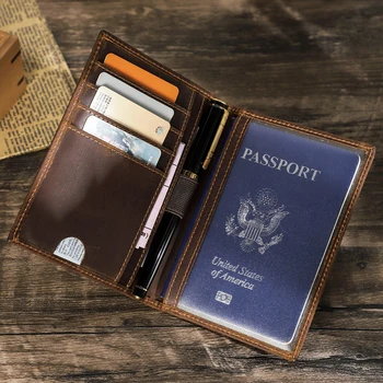 Portafogli per passaporto da uomo in vera pelle Porta carte Porta passaporto Slot per penna Custodia per passaporto Nome inciso Portafoglio da viaggio maschile Borsa da uomo