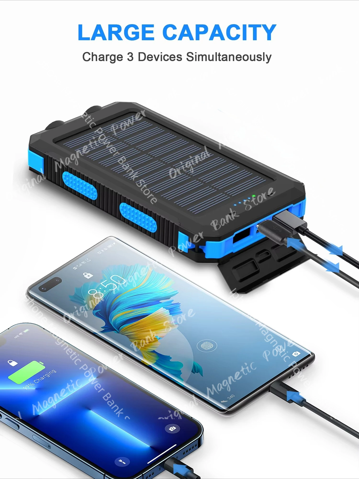 50000mAh Solar Power Bank Fast Wireless Charger Powerbank for